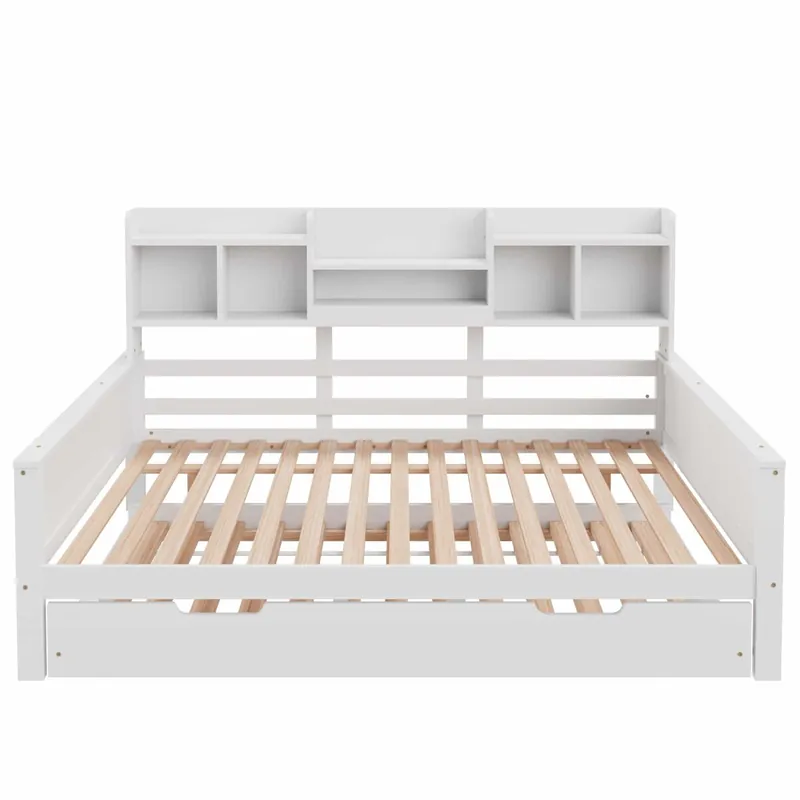 Sofá cama 140200CM - Con cama extraíble 90190CM, con almacenamiento y somier, madera de pino, multifuncional - Blanco
