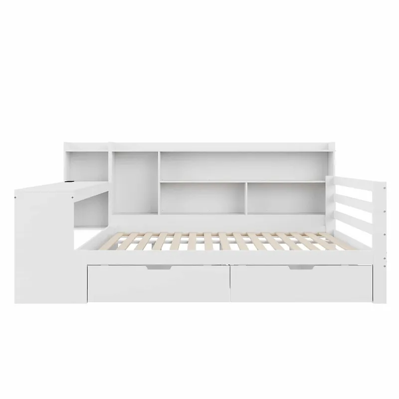 Sofá cama 140*200 cm - Con escritorio, estantería, compartimentos y enchufe - Blanco