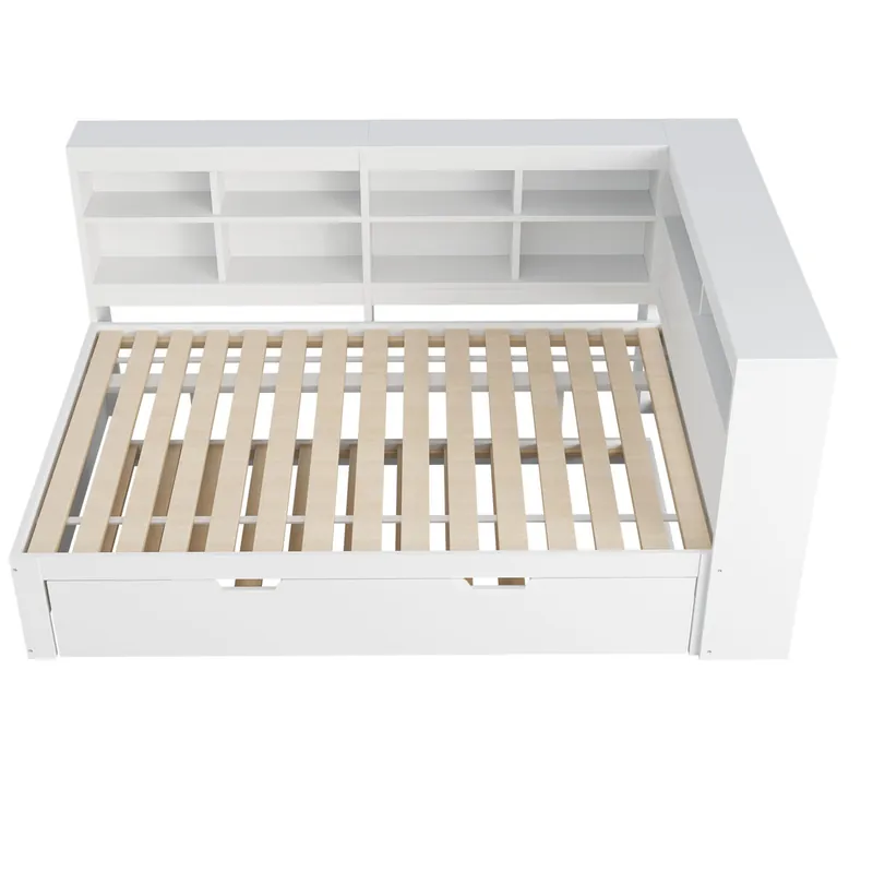 Sofá cama 140x200 - cama extensible 90x190 con puerto USB y varios compartimentos de almacenamiento - blanco