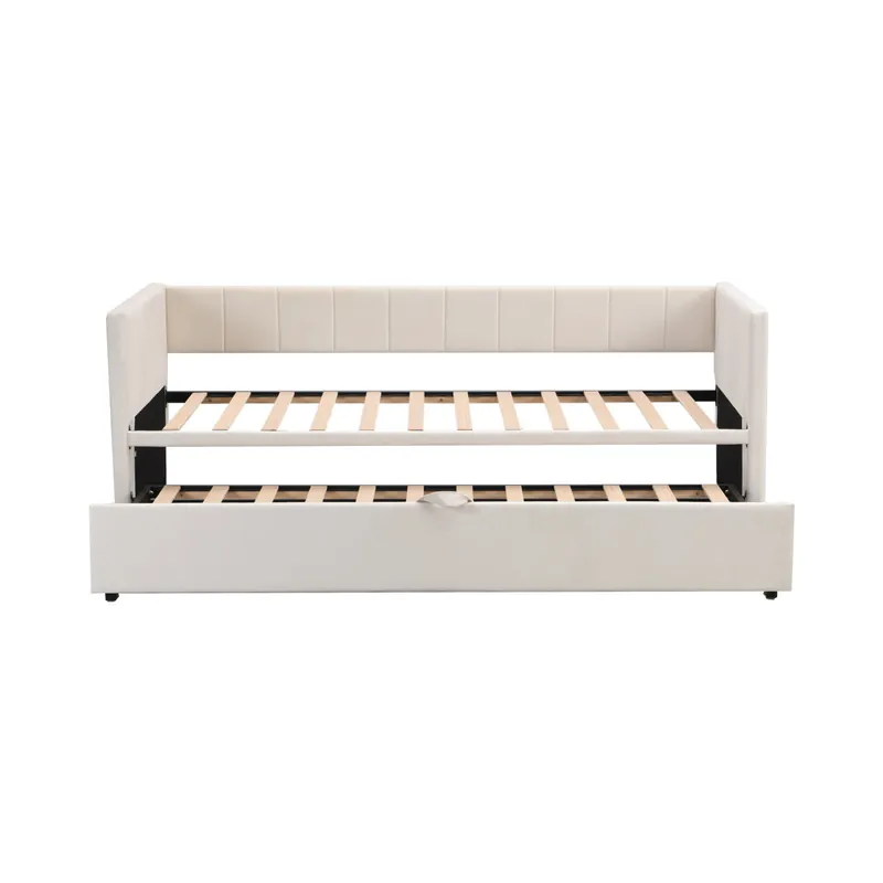 Sofá cama 90/180*200 cm - Con somier de láminas, Cama multifuncional de suave terciopelo - Beige