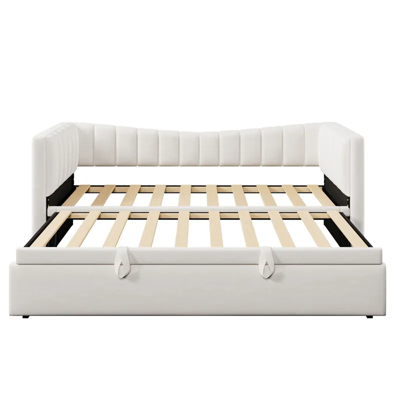 Sofá cama 90x200 cm - Con cama extraíble, cama individual, cama doble (sin colchón), estilo minimalista, terciopelo - Blanco