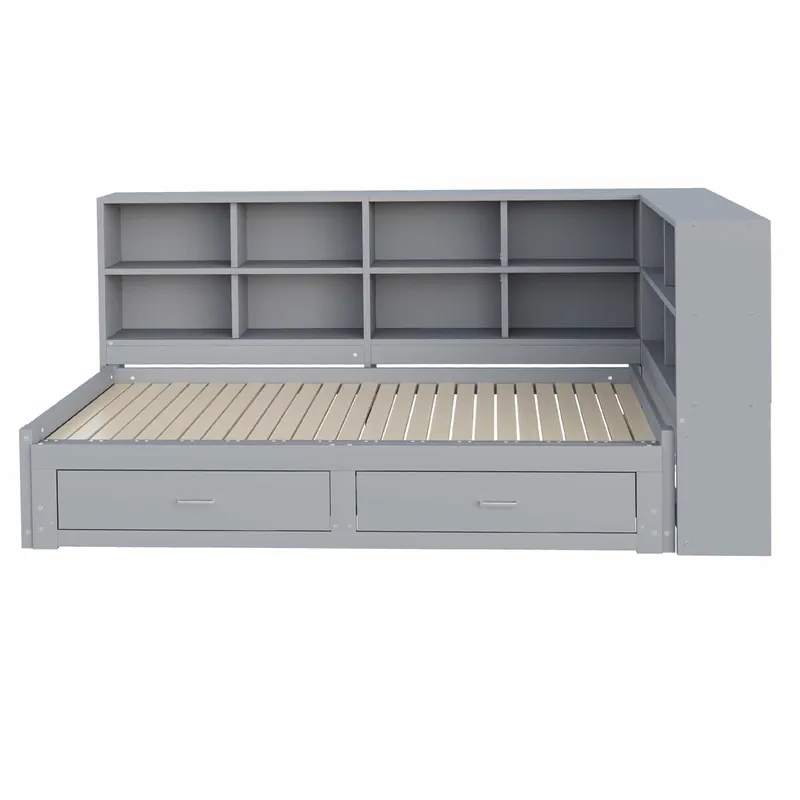 Sofá cama extensible 90/180*190 cm - Con almacenamiento, enchufe multifuncional, cajones, y somier - Gris