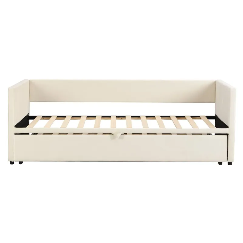Sofá cama 90/180*200 cm - Con somieres, Multifuncional, Tela de terciopelo beige