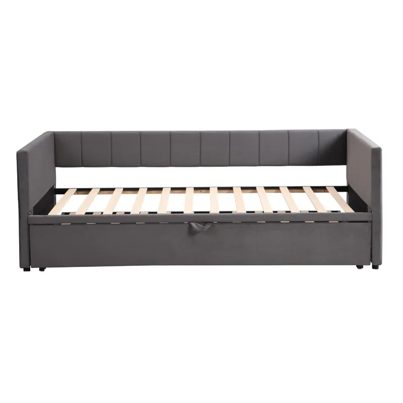 Sofá cama 90/180x200 cm - Con somier de láminas, multifuncional, tela de terciopelo gris