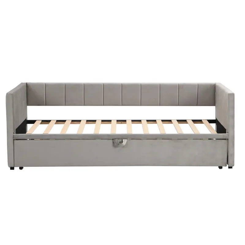 Sofá cama 90/180x200 cm - Con somier de láminas, multifuncional, tela de terciopelo gris
