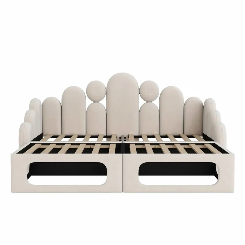 Sofá cama 180x200 cm - 2 en 1 multifuncional con cama para mascotas, tapizado en terciopelo, con somier y respaldo - Beige