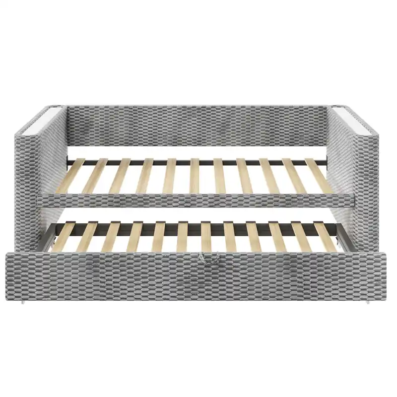 Sofá cama 90x200 cm - Diseño multifuncional con tiras LED, somier, terciopelo - Gris