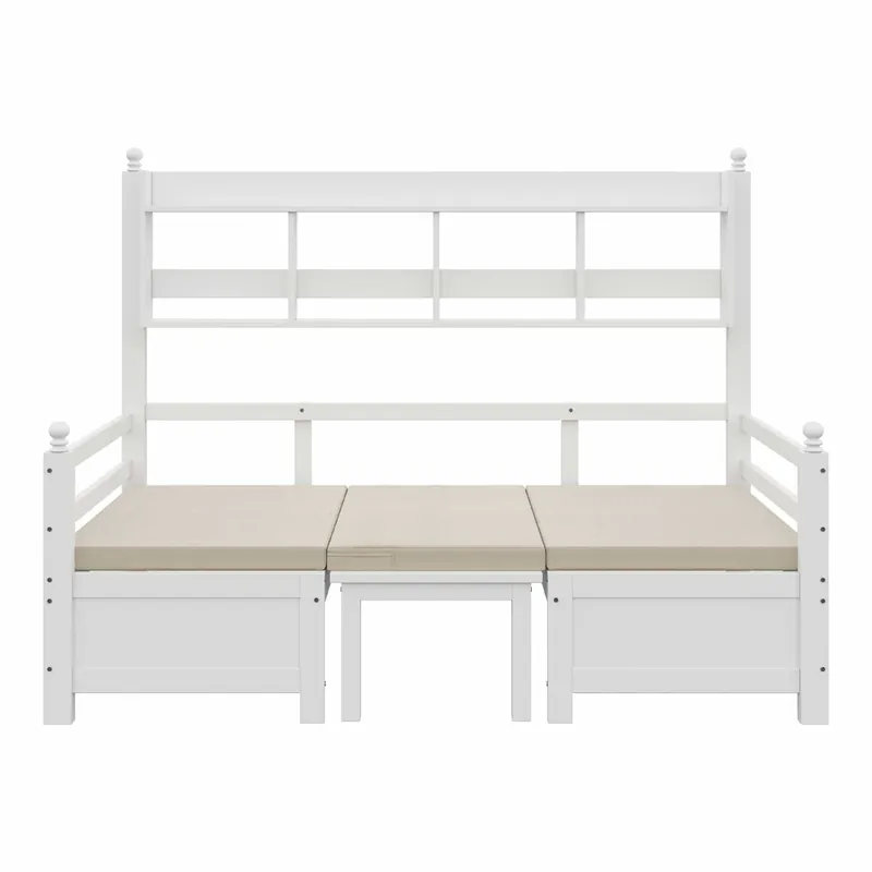 Sofá cama multifuncional 200x90 cm - 2 en 1 cama y escritorio, convertible, con estantería, con cojines cómodos - Blanco