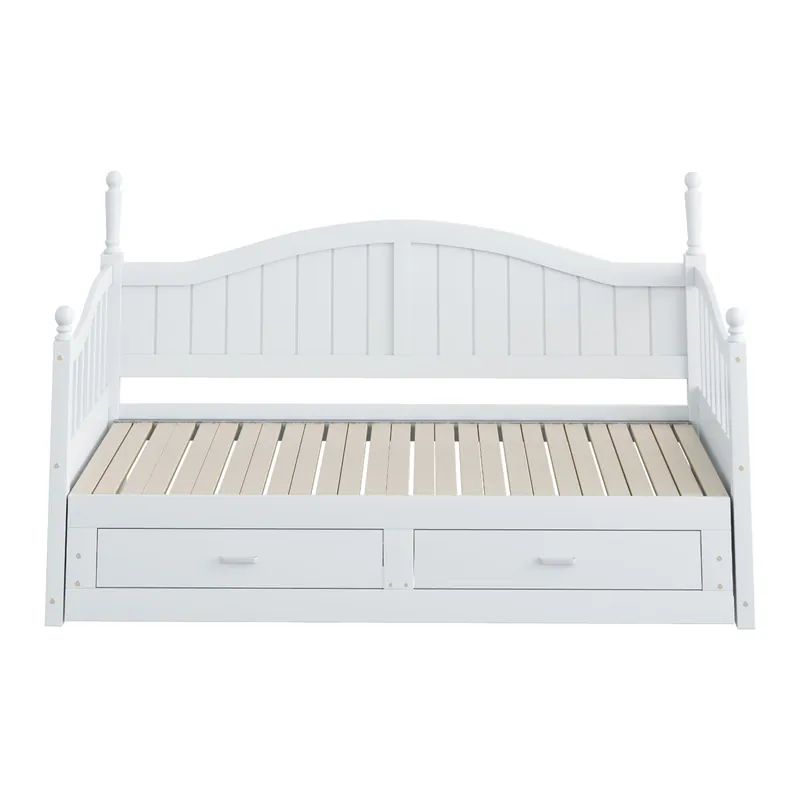 Sofá cama extensible 90/180*190 cm - con columnas romanas, respaldo curvado, reposabrazos, con cajones y somier, cama multifuncional de pino - Blanco