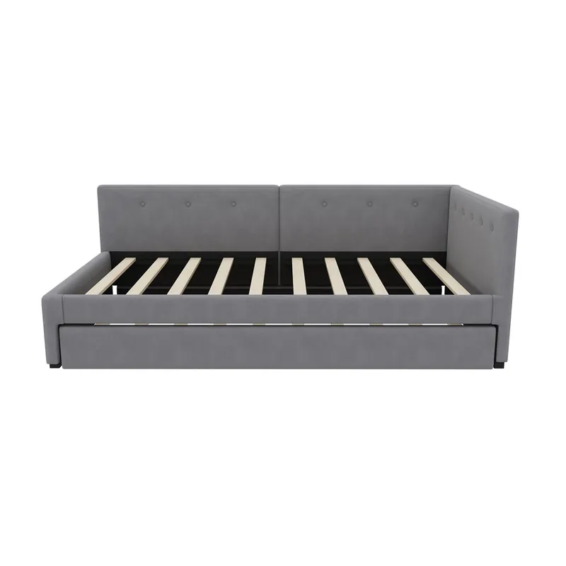 Sofá cama tapizado en terciopelo 90x200cm + cama nido 90x190cm - Gris