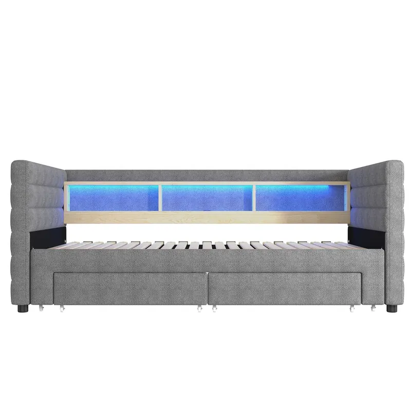 Sofá cama 90x190 cm - Diseño multifuncional, puertos USB y Tipo-C, 2 cajones, almacenamiento, gris