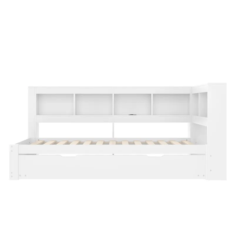 Sofá cama, 90x200 cm - Con cama extraíble, 2 puertos USB, con somier - Blanco