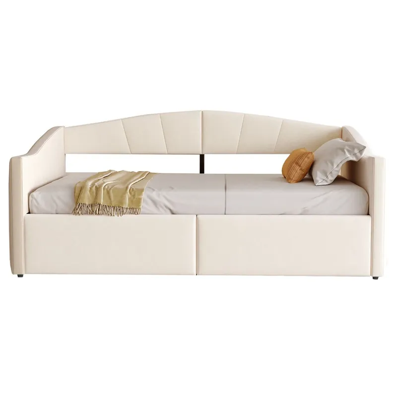 Sofá cama 90x200 cm - Con almacenamiento hidráulico, con somier y reposabrazos, beige