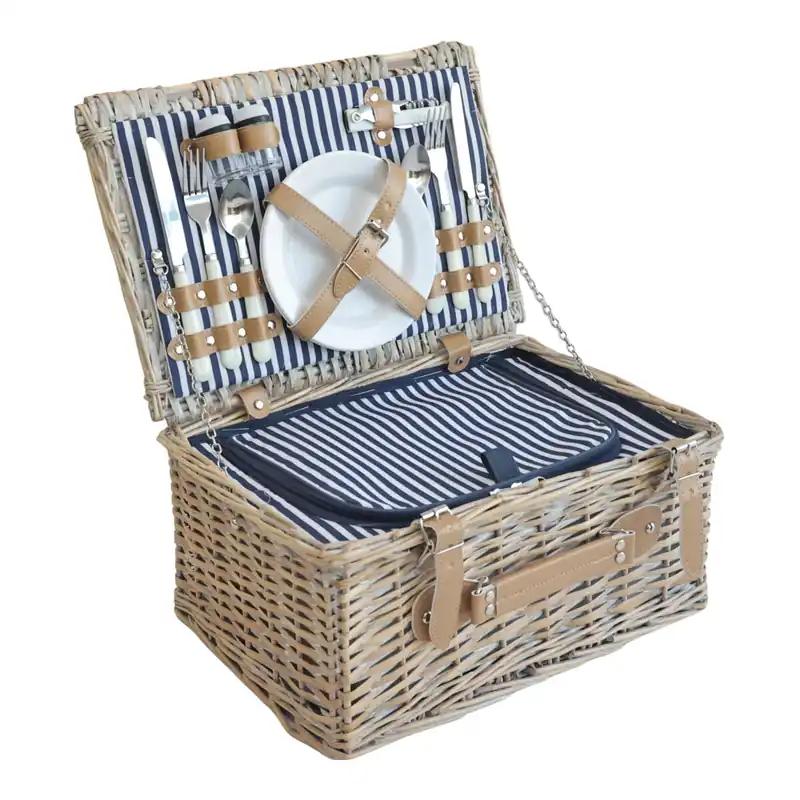 Cesta de picnic Lumparland para 2 personas 40x28x37cm - Blanco / Azul [casa.pro]