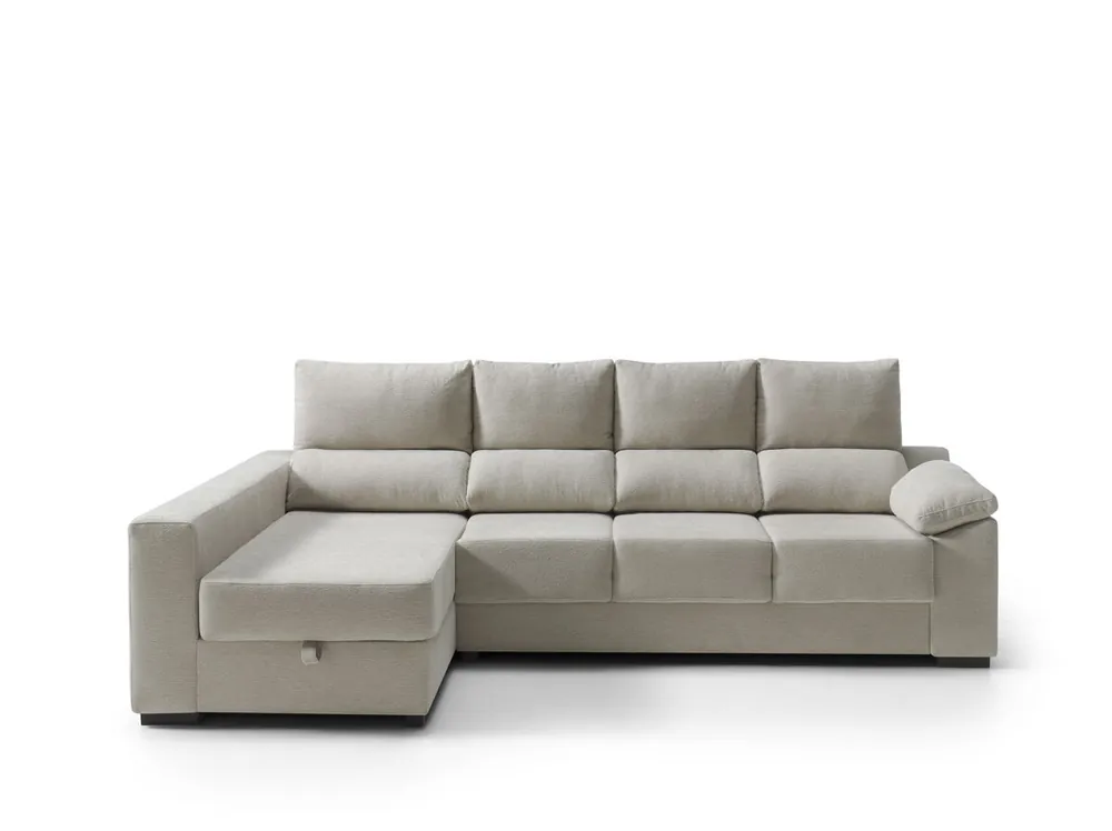Chaise longue con arcón PALA reversible 4 plazas gris claro - Sofás sillones puffs