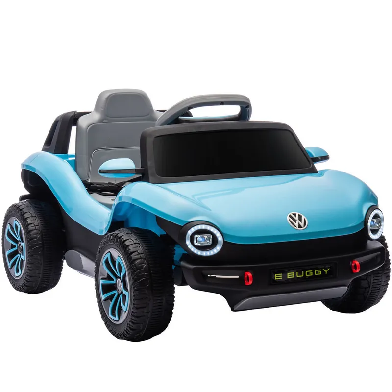 AIYAPLAY Coche Eléctrico para Niños de +3 Años, Volkswagen E-Buggy, Coche de Batería 12V, con Mando a Distancia 2,4 G, Ruedas con Suspensión, Faros LED, Música, USB, Motor Doble, Azul