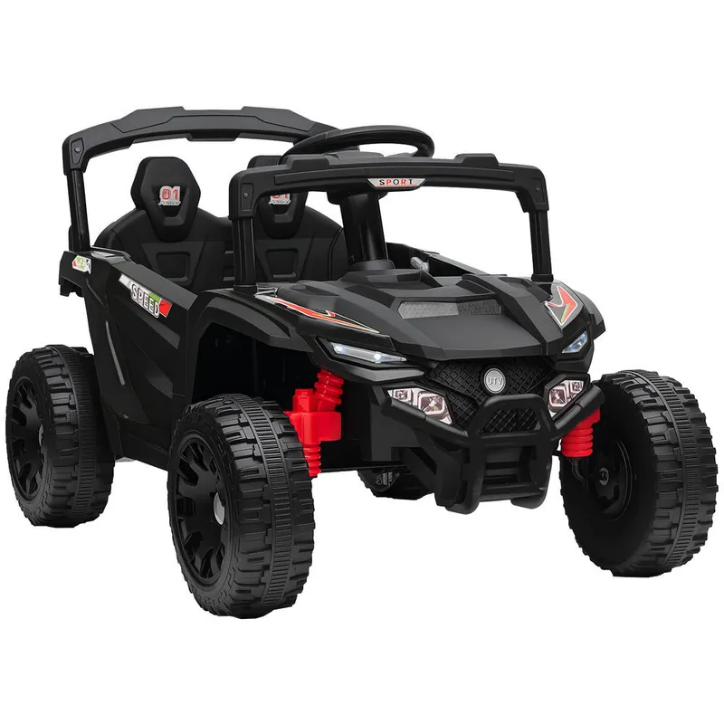 AIYAPLAY Coche Eléctrico para Niños 12V, Coche de Batería UTV con 2 Motores, Control Remoto 2,4G, 3-5 km/h, Suspensión Trasera, Faros, Música, para Niños de 3-5 Años, Negro