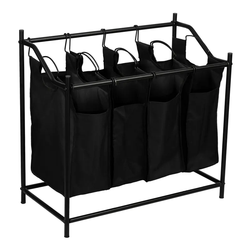 Colectores de la ropa sucia Vamdrup 4 bolsas metal / poliéster 75 x 78 x 40 cm negro [en.casa] - Baño