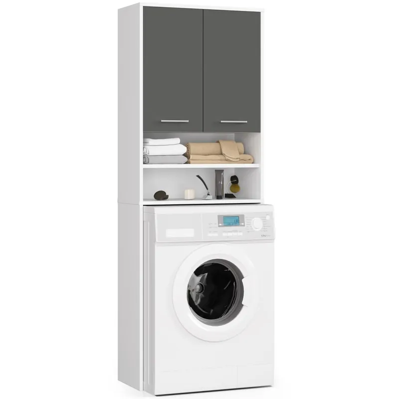 Columna de baño AKORD FIN para empotrar la lavadora Blanco 64 cm hueco 2 puertas Blanco mate 4 estantes 64x30x180 cm