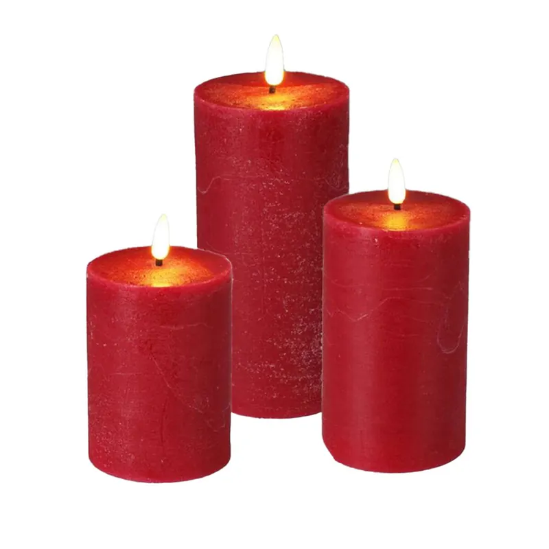 Well Home Conjunto de 3 Velas LED en diferentes tamaños en Color rojo con Temporizador - Decoración