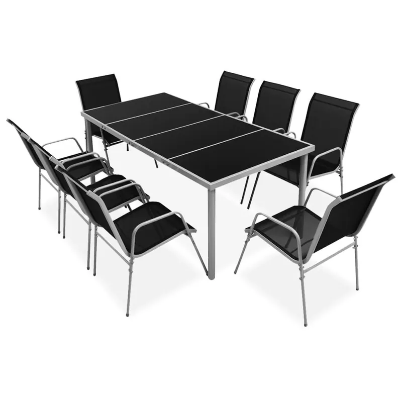 vidaXL Juego de comedor de jardín 9 piezas de acero negro
